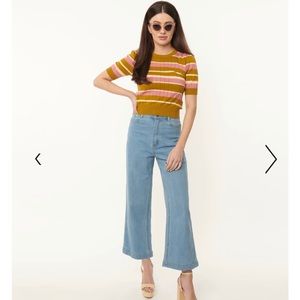 Unique Vintage Blue Denim Straight Flare Jeans 12 14 L M